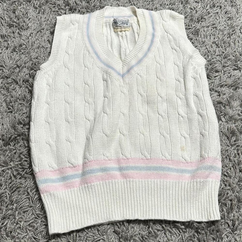 Vintage 90s Nordstrom Preppy White Tennis Sweater Vest Size M